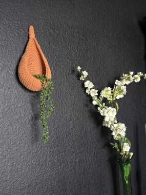 Crocheted By Me Wall Pocket Hook in Orange - Decorative Hanging Storage